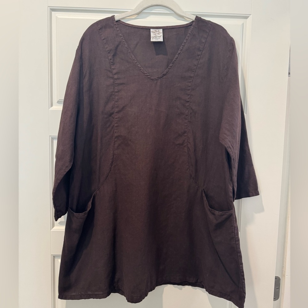 Match Point L Brown Linen Tunic